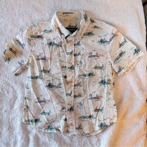 EUC Nordstrom 2T White Short-Sleeve Tropical Print Button-Up Shirt